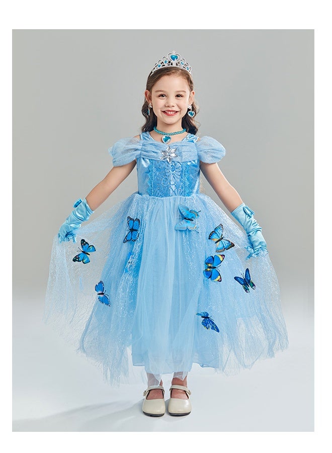 Adorable Princess Cosplay Fancy Party Dress Costume Set With Accessories Kit Blue - Image 4