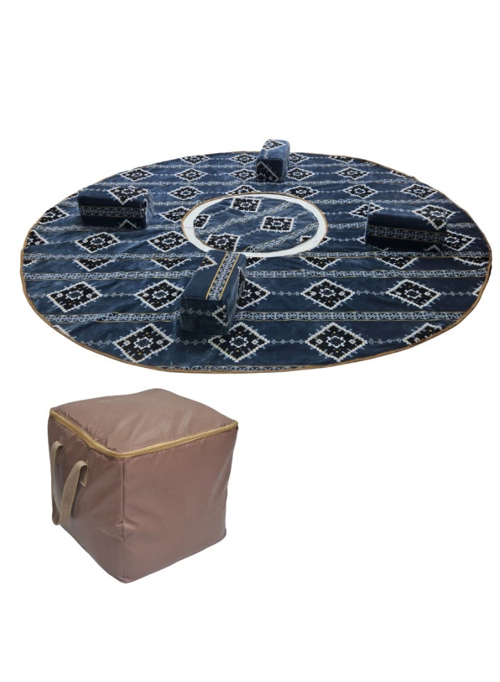 SMART HOME A 6-piece heritage ground seating set suitable for travel, camping, and gardening. The set includes a large round mattress with double padding, a bag, and four bolsters with the bag. The seat features beautiful patterns, double stitching, 20mm padding, and a waterproof Tanzanian underlay fabric. The heavy-duty seating set is made of 8mm and 1mm square tubes. The luxurious set matches the picture. Mattress size is 300x300 cm and the bolster size is 25x50 cm - Image 1