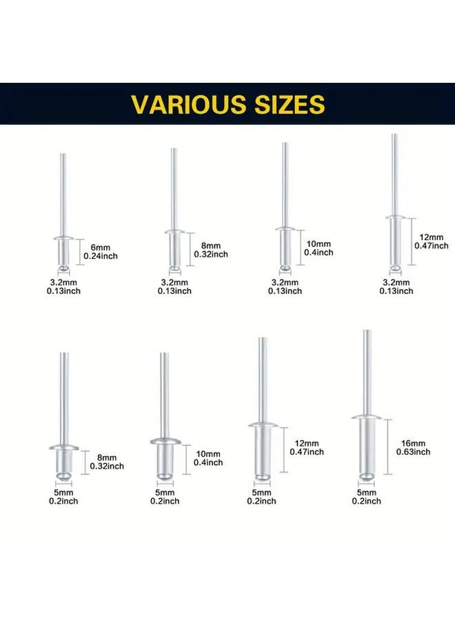 385 Pcs Pop Rivets Assortment Kit Aluminum Blind Rivets Set in 8 Sizes with Organizer - Image 3