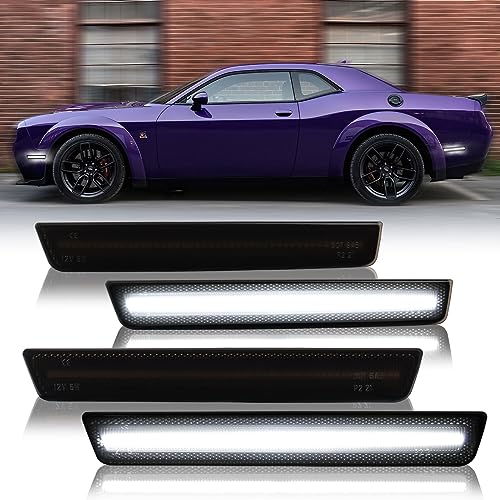 DERMOKA White LED Side Marker Lights Bumper Parking Signal Lamps for 2015-2023 Dodge Challenger 4PCS, Smoked Len - Image 1