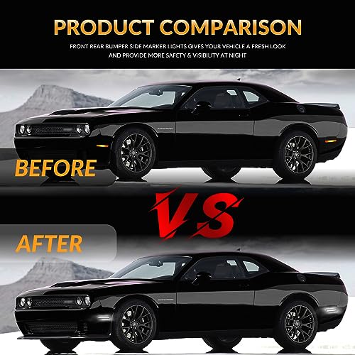 DERMOKA White LED Side Marker Lights Bumper Parking Signal Lamps for 2015-2023 Dodge Challenger 4PCS, Smoked Len - Image 4