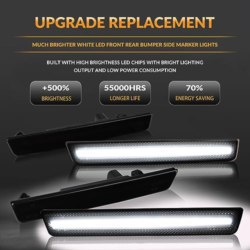 DERMOKA White LED Side Marker Lights Bumper Parking Signal Lamps for 2015-2023 Dodge Challenger 4PCS, Smoked Len - Image 3