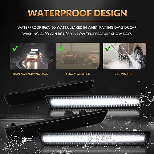 DERMOKA White LED Side Marker Lights Bumper Parking Signal Lamps for 2015-2023 Dodge Challenger 4PCS, Smoked Len - Image 5