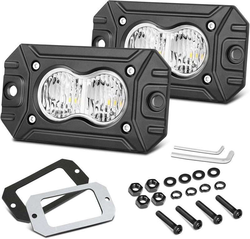 Niking Auto مصابيح LED المدمجة، نيكينغ أوتو قطعتان 3 بوصة مصابيح قيادة مثبتة بشكل منخفض 40 واط فيضان ضباب خارج الطريق خندق صغير ضوء احتياطي عكسي صدّام منخفض مكعبات LED مصابيح عمل للشاحنات بيك أب UTV AUV SUV قارب - Image 1