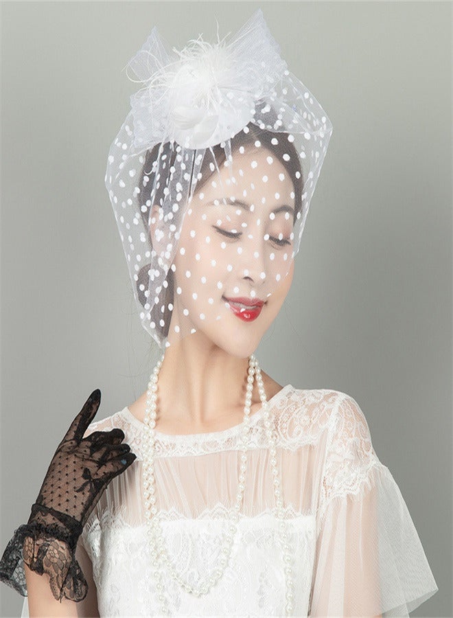 Vintage Fascinator Hat Faux Feather Mesh Net Hat Tea Party Headwear with Veil and Women Short Lace Gloves Costume Accessories for Girls and Women Wedding