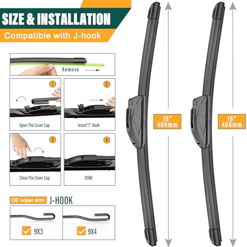 KVQ Windshield Wiper Blades Replacement for Jeep Wrangler JL 2018 2019 2020 2021 20222 2023 Original Factory Quality Front Rear Wiper Blade Set - 16" 16" 12" (Set of 3) - Image 3