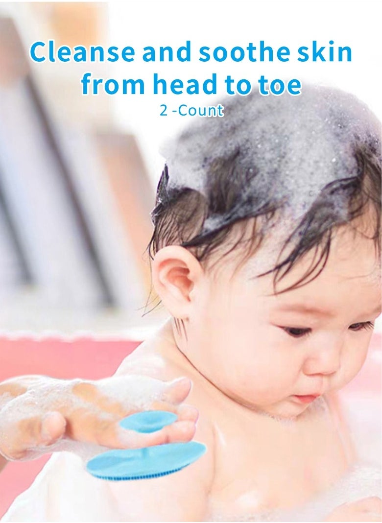 HieerBus - Silicone Baby Bath Brush,Baby Shampoo Brush Face Brush for Cradle Cap, Eczema, 2pcs (red+blue) - Image 1