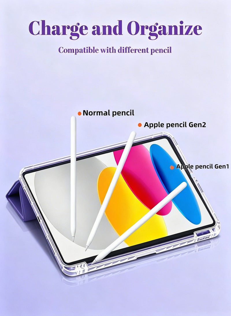 Hirospace Case for iPad(A16)11th 11 inch 2025/iPad 10th Gen 10.9 inch 2022, Transparent TPU Protective Case with Pencil Holder, Multi-Angle Y-Folding Stand, Auto Wake/Sleep Smart Cover, Shockproof Slim Flip Shell with Anti-Glare Screen Protector-purple - Image 5