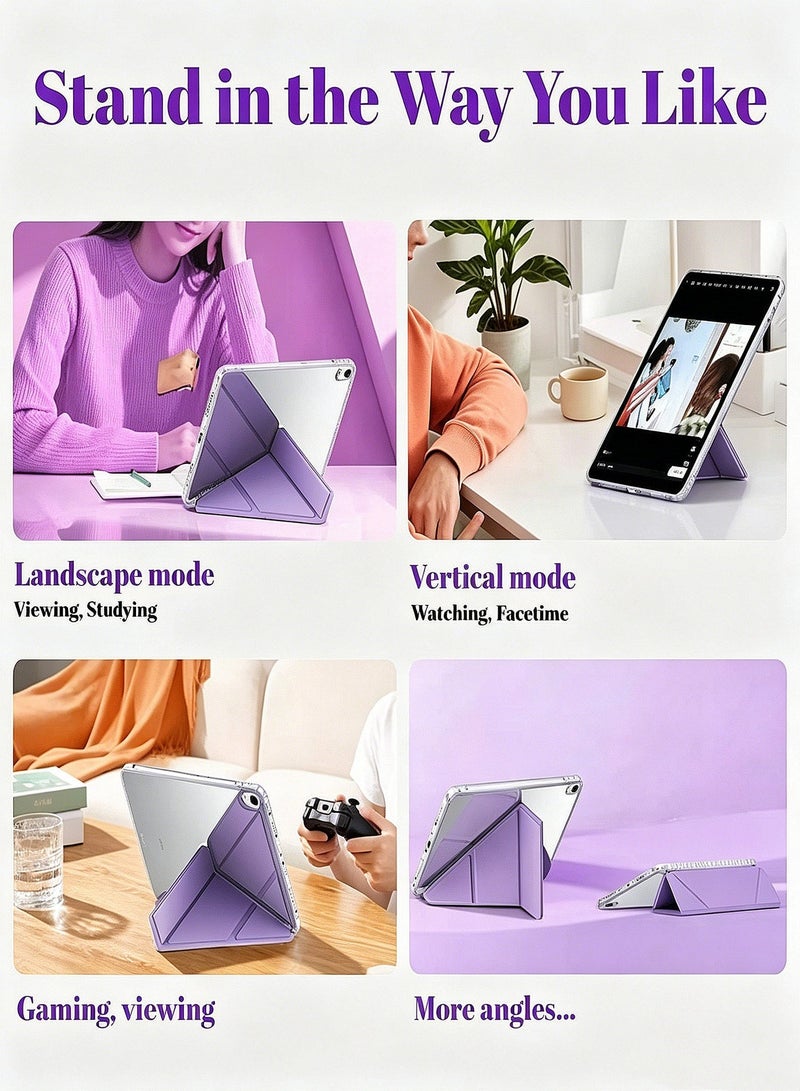 Hirospace Case for iPad(A16)11th 11 inch 2025/iPad 10th Gen 10.9 inch 2022, Transparent TPU Protective Case with Pencil Holder, Multi-Angle Y-Folding Stand, Auto Wake/Sleep Smart Cover, Shockproof Slim Flip Shell with Anti-Glare Screen Protector-purple - Image 2