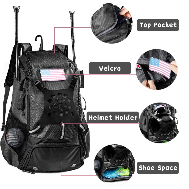 VIGEGARI Youth Baseball Backpack - Adults Bat Bag, Softball Equipment & Accessories Holder for Bat, Glove, Helmet, Shoes - Image 5
