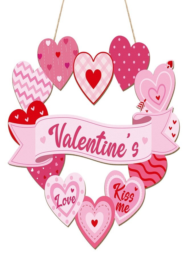 Sophena Wooden Valentines Day Door Wreath for Front Door Sign Heart Wall Signs Valentine Decoration, Sign Welcome Hanging Crafts for Home Farmhouse Wall Decor Party Outdoor indoor Supply Heart - Image 1