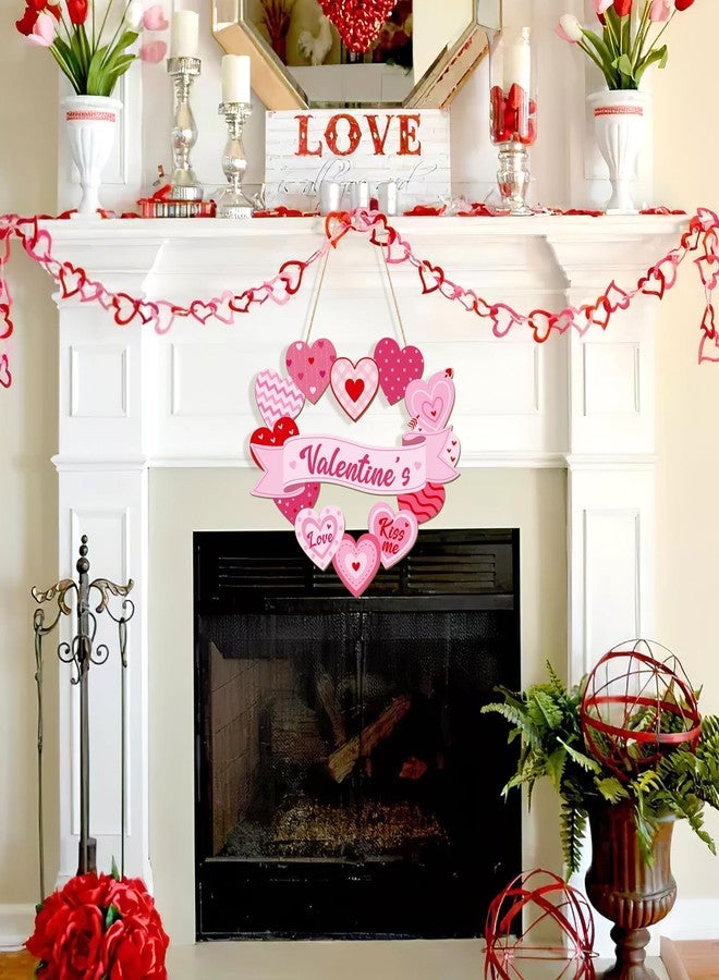 Sophena Wooden Valentines Day Door Wreath for Front Door Sign Heart Wall Signs Valentine Decoration, Sign Welcome Hanging Crafts for Home Farmhouse Wall Decor Party Outdoor indoor Supply Heart - Image 3