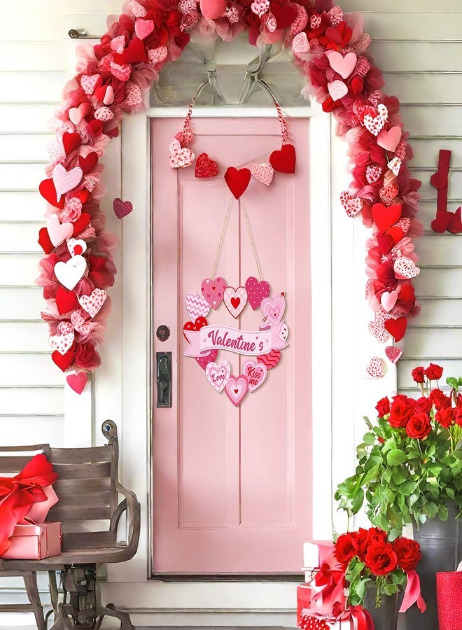 Sophena Wooden Valentines Day Door Wreath for Front Door Sign Heart Wall Signs Valentine Decoration, Sign Welcome Hanging Crafts for Home Farmhouse Wall Decor Party Outdoor indoor Supply Heart - Image 4