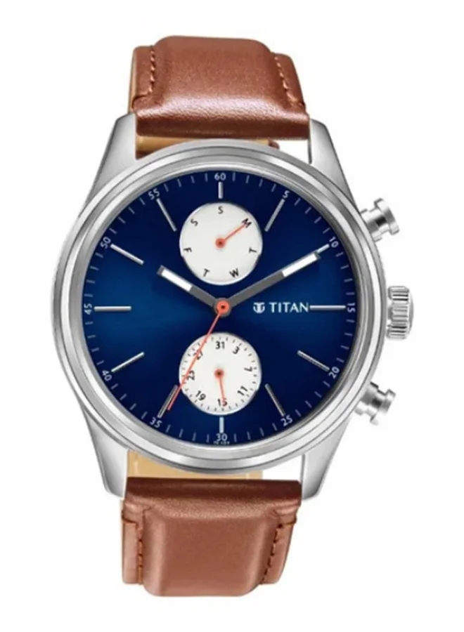 تيتان Elmnt Blue Dial Leather Strap Watch