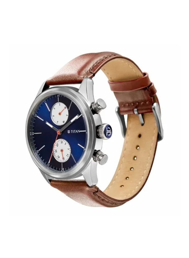 تيتان Elmnt Blue Dial Leather Strap Watch