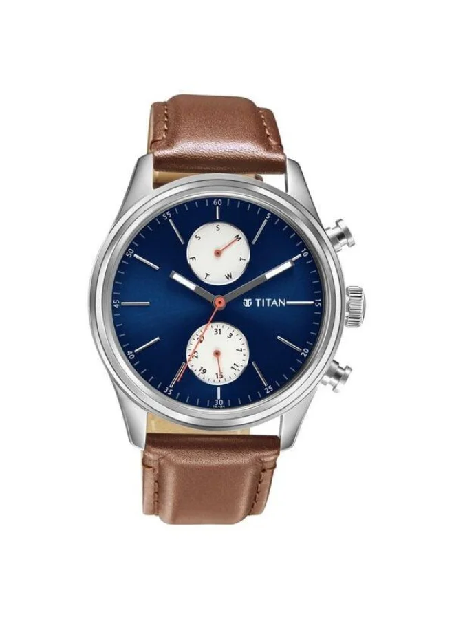 Elmnt Quartz Multifunction Blue Dial Brown Leather Strap Watch for Men - 1805SL06