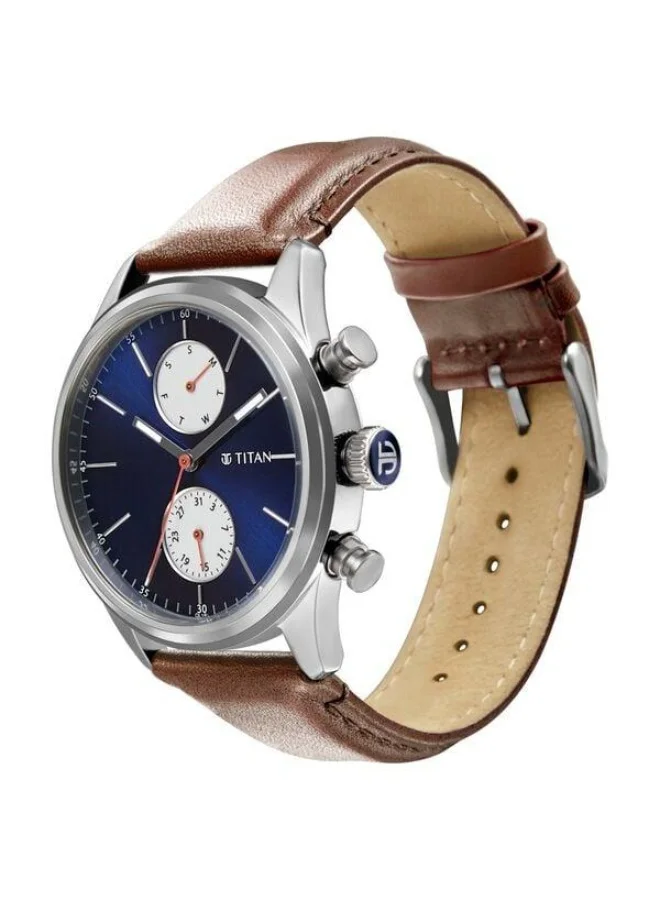 تيتان ساعة المينت بحزام جلدي بقرص أزرق