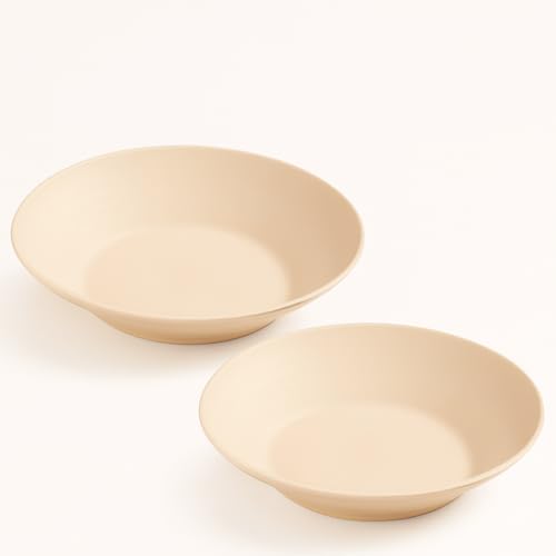 aDai Natural Wheat Straw Fibre Salad/Pasta/Snack Wide Round Deep Soup Bowl/Plate (Stone Beige, 2 Pcs) - Image 1