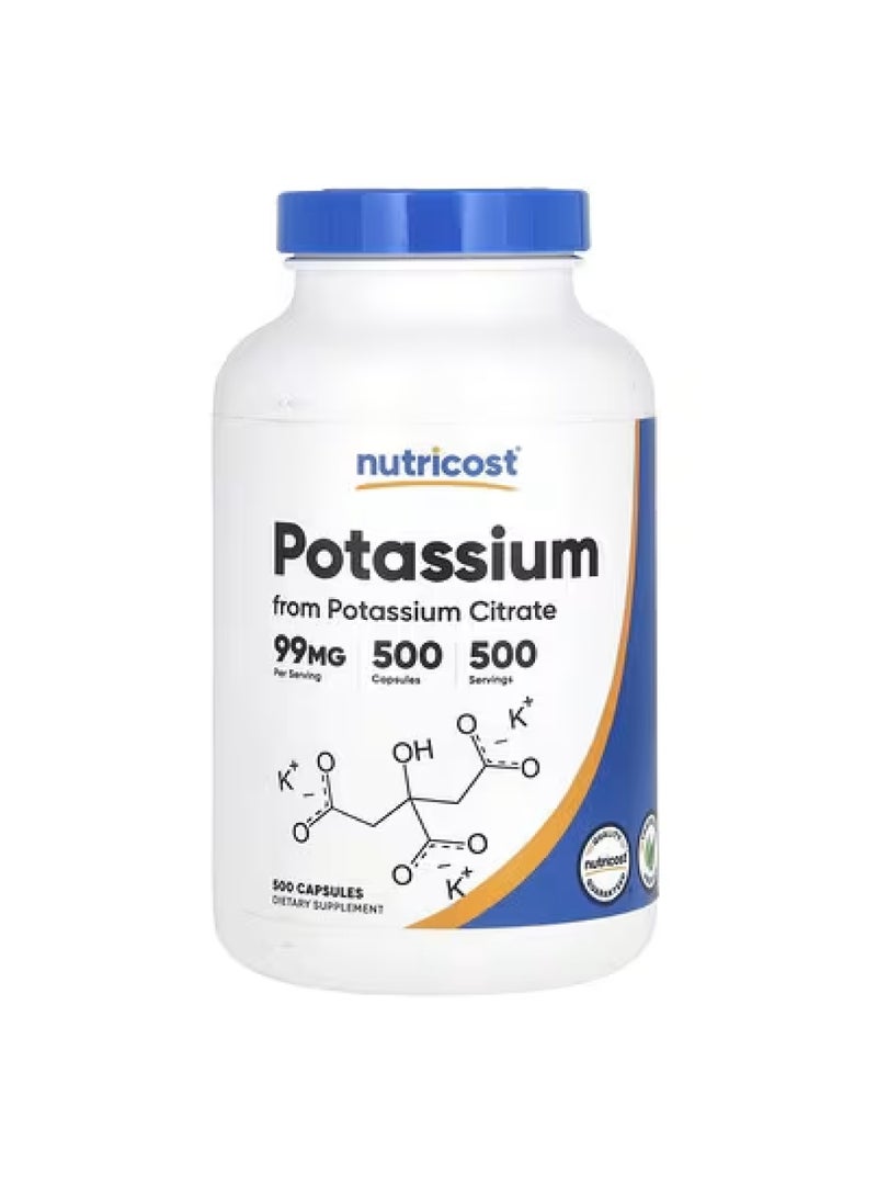Nutricost Potassium , 99 mg, 500 Capsules