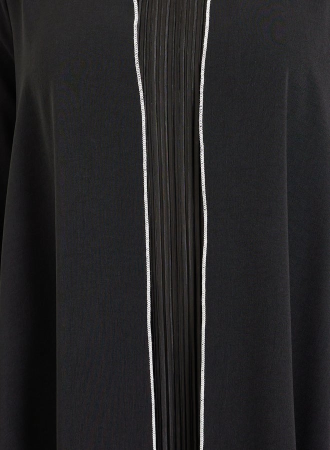Amirah Women Black Front Open Abaya with Contrast Piping - Image 3