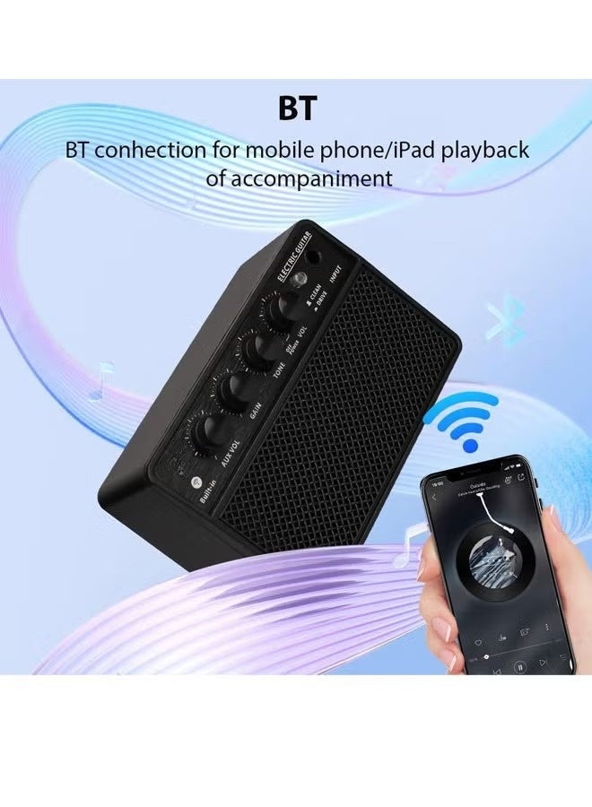 WALALLA Guitar Amplifier Small Electric Guitar Amp 10W Mini Portable Guitar Practice Speaker for Daily Practice Street Performances Rechargeable Portable Audio Supports BT/Headphone Connection 6.35mm Interface Plug - Image 2