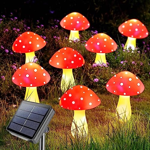 Homeleo 8Pack Red Mushroom Solar Lights for Outdoor Garden Decor