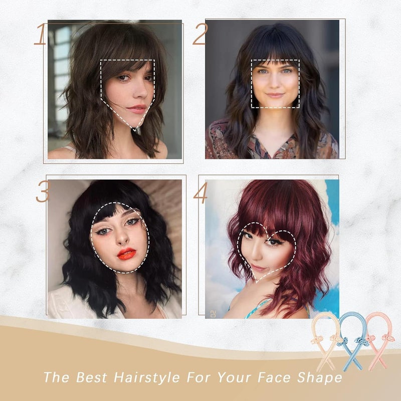 Nnzes Ombre Red Wig with Bangs for Women Bob Wavy Synthetic Wigs with Natural Shoulder Length Curly Heat Resistant Hair for Daily Party Use - Image 5