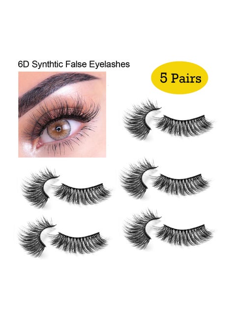 5 Pairs 6D Natural Fluffy Fake Lashes, Reusable Waterproof Glue Free Hand-made Dramatic Thick Crossed Cluster Fake Lashes, Soft Long Lashes Pack for Makeup