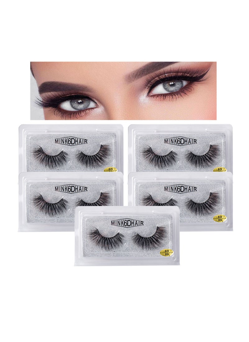 5 Pairs 6D Natural Fluffy Fake Lashes, Reusable Waterproof Glue Free Hand-made Dramatic Thick Crossed Cluster Fake Lashes, Soft Long Lashes Pack for Makeup