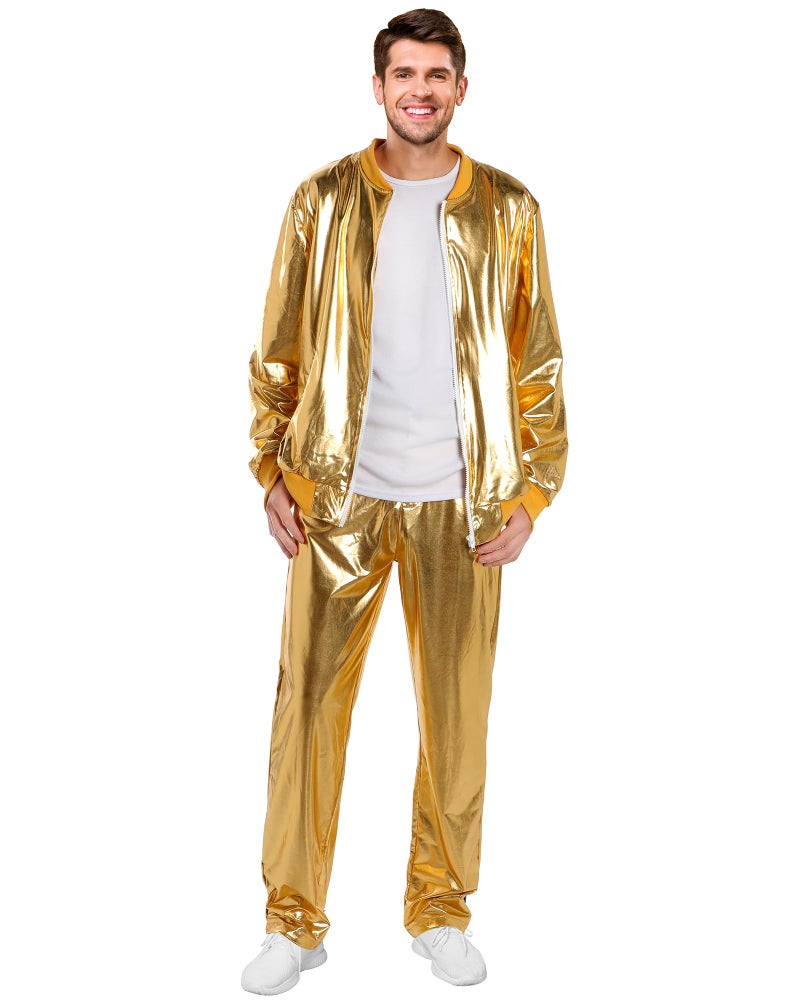 Halfchet Men's Metallic Jacket and Pants Set Jacket Men Straight Leg Trousers Costume for Men Disco Cosplay Party (Gold,X-Large) - Image 3