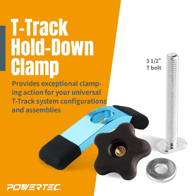 POWERTEC 71389 T-Track Mini Hold-Down Clamp, 3-5/8" L x 3/4" W – 2 Pack,Blue Black - Image 2