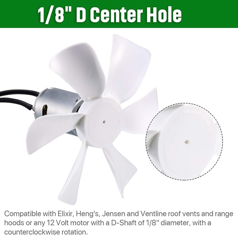 RUSFOL 2 Pack 6“ Replacement White Vent Fan Blades for RV Bathroom Vent Fan, Fits for Heng's, Elixir, Ventline and Jensen Roof vents&Range Hoods or any 12 Volt Motor With a 0.094-inch D-shaped Shaft - Image 5