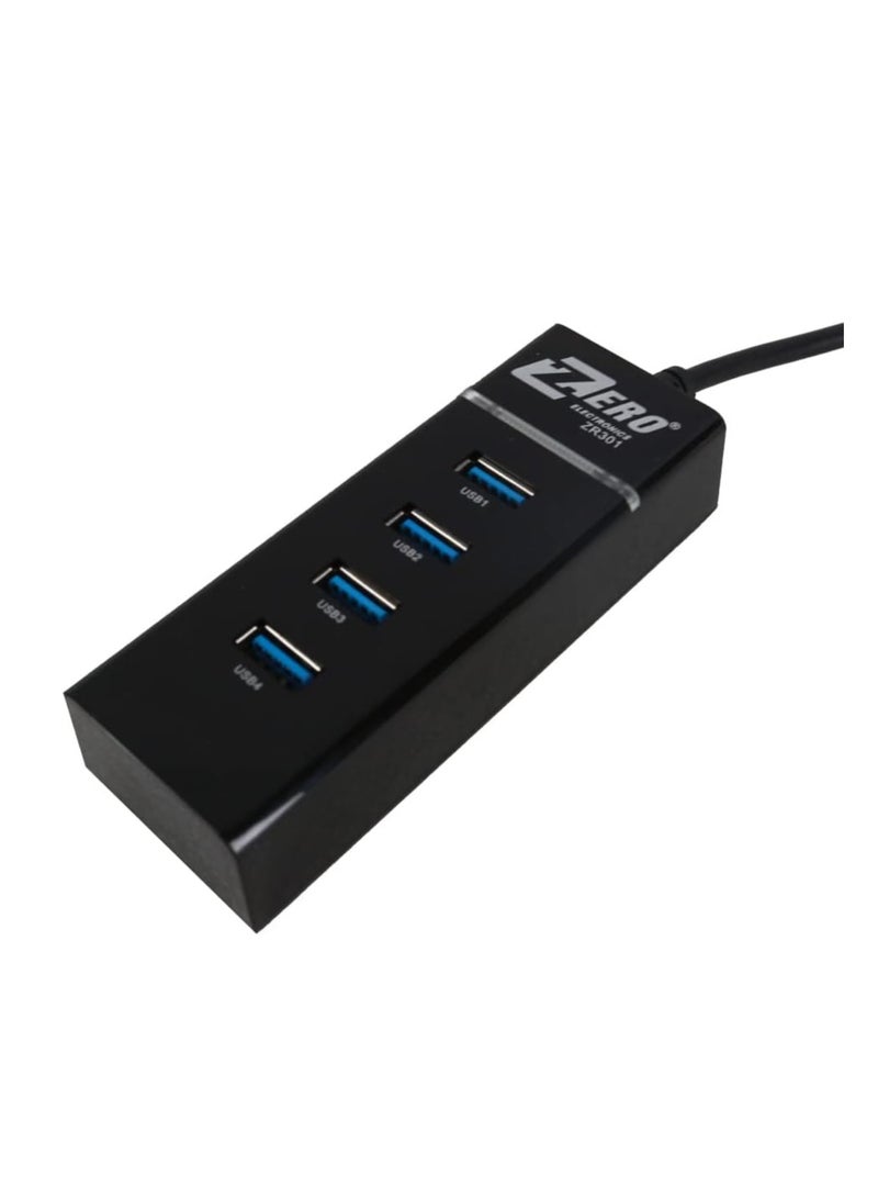 Zero Hub USB 3.0 ZR301 by Zero – 4 Ports | 5Gbps Speed | 30cm Cable | Sleek & Fast  - Image 1