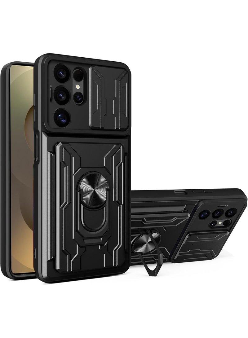 Techie Samsung Galaxy S25 Ultra Slide Armor Case with 360° Ring, Magnetic Stand, Card Holder, Camera Shield & Mil-Grade Drop Protection - Image 1