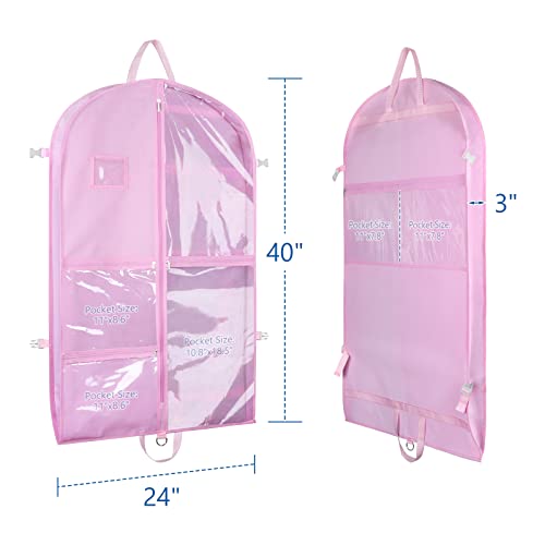 Zilink 40" Dance Garment Bags for Dancers Clear Garment Bags for Dance Costume with 5 Clear Zipper Pockets Stable Buckles and Carry Handles for Dance Competition Closet Storage, Set of 3 - Image 2