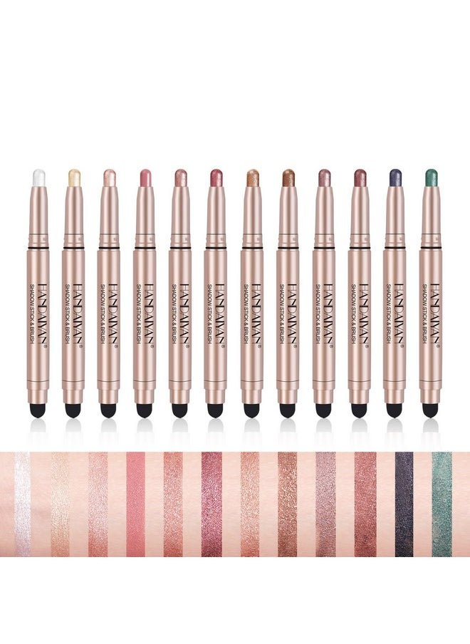 Melemando Melemando Eyeshadow Stick Set 12 PCS High Pigmented Cream Matte Eyeshadow Pen Waterproof Long Lasting Shimmer Eyeshadows Stick with Soft Brush  - Image 2