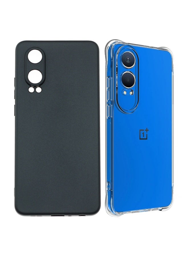 SanHu for OnePlus Nord CE4 Lite 5G 2-In-1 Thin Soft Case Cover, Anti Drop Protection, Anti Fingerprint, Durable, Easy To Clean And Install, Frosted Protective Case+Transparent Four Corner Anti Drop Protective Case - Image 1