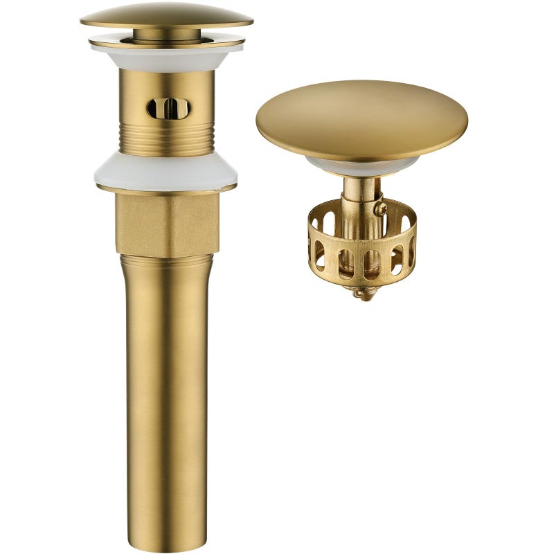 KAIYING Pop Up Drain Bathroom Sink Drain Stopper with Overflow Vessel Sink Drain Assembly with Detachable Basket Stopper AntiExplosion and AntiClogging Drain Strainer Brushed Brass