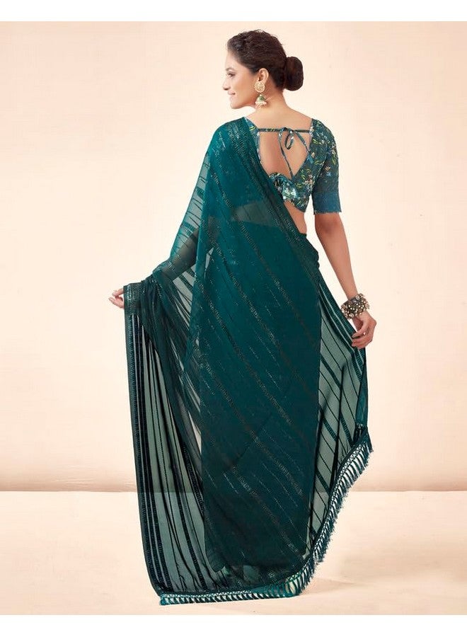 SIRIL ساري زري مخطط من جورجيت للسيدات من سيريلي مع قطعة بلوزة غير مخيطة (3473S692A_Rama) - Image 4