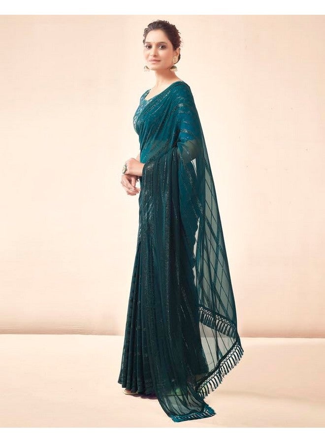 SIRIL ساري زري مخطط من جورجيت للسيدات من سيريلي مع قطعة بلوزة غير مخيطة (3473S692A_Rama) - Image 2