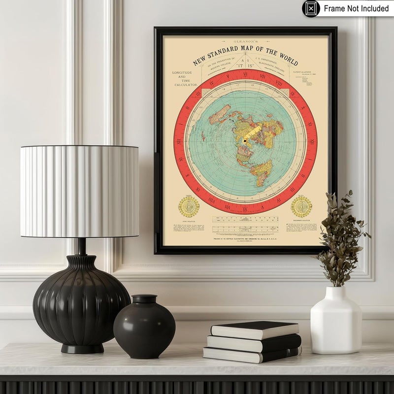 Poster Master ملصق خريطة عتيق من - طباعة فنية حائطية غير مؤطرة بحجم 8×10 بوصة - المعيار الجديد لخريطة العالم - خريطة غليسون للأرض المسطحة - هدية ديكور حائط رائعة للمنزل، المكتب، غرفة المعيشة، غرفة النوم - Image 3