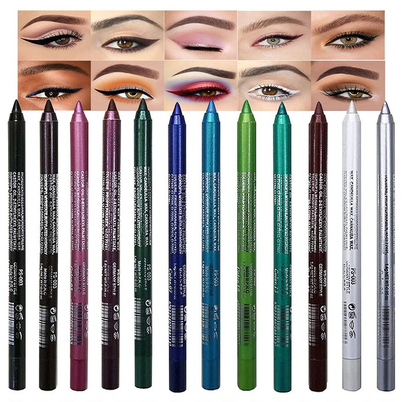 evpct 12Pcs Green Blue White Black Brown Purple Color Gel Glitter Eyeliner Pencils Set for Women Waterline Waterproof Smudge Proof lapiz de ojos delineador de ojos contra el agua Eye Liner Makeup 1 - Image 1