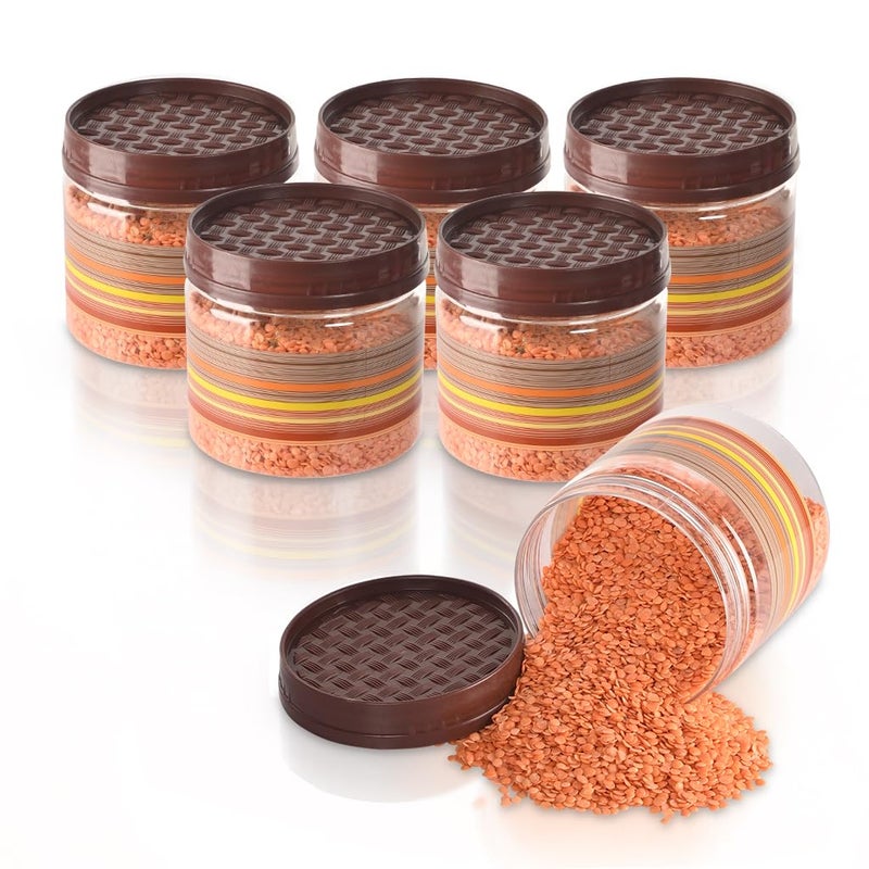 Kuber Industries 350 Ml Plastic Containers for Kitchen Storage Set of 6 | Multi-Purpose Airtight Kitchen Jars and Containers Set for Spices, Pulses & Grains | Rainbow - Brown - Image 1