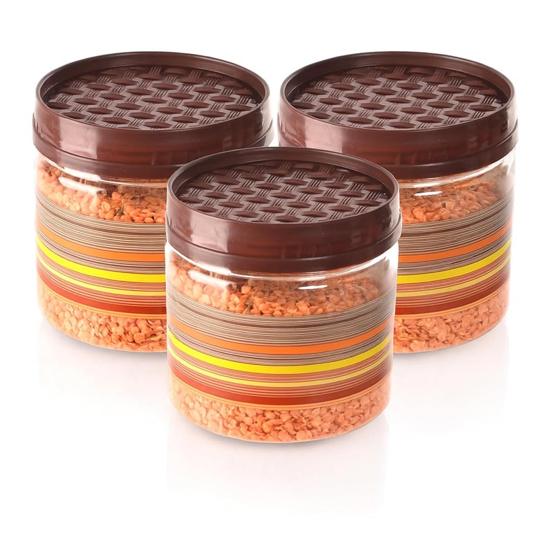 Kuber Industries 350 Ml Plastic Containers for Kitchen Storage Set of 6 | Multi-Purpose Airtight Kitchen Jars and Containers Set for Spices, Pulses & Grains | Rainbow - Brown - Image 2