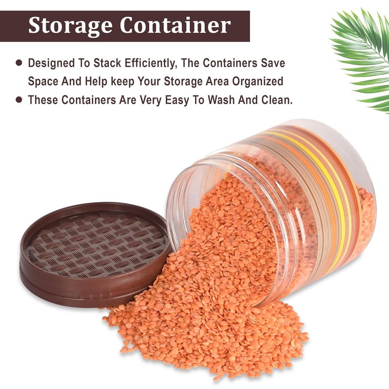 Kuber Industries 350 Ml Plastic Containers for Kitchen Storage Set of 6 | Multi-Purpose Airtight Kitchen Jars and Containers Set for Spices, Pulses & Grains | Rainbow - Brown - Image 5