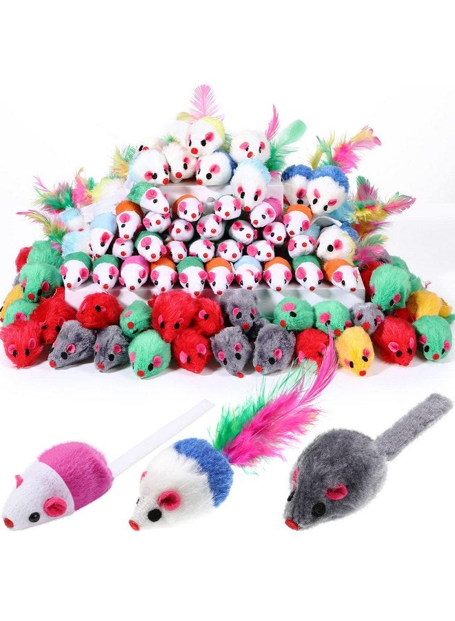 Sosation 100 Pcs Fur Mice Cat Toys Rattle Mouse Cat Toy Assorted Interactive Cat Toys for Indoor Kitten Cats Catch Play Mouse Toy Sound Mouse for Cats and Kittens (Classic) - Image 1