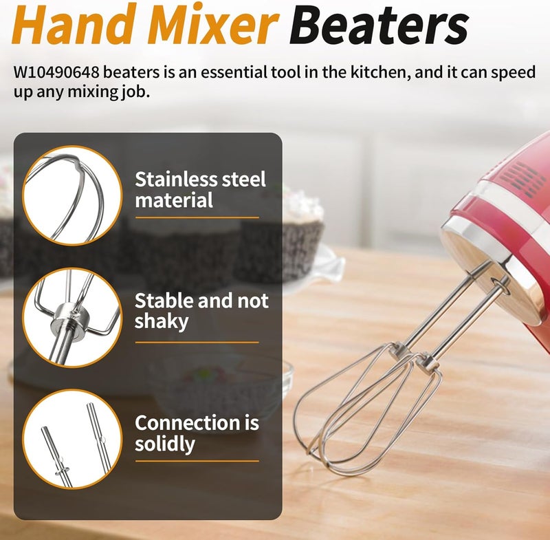 Dfnidy W10490648 Beaters Attachments for KitchenAid Hand Mixer, Stainless Steel Turbo Beaters Compatible with KitchenAid Mixer Replacement KHM2B AP5644233 PS4082859 Parts (2 Pack) - Image 2
