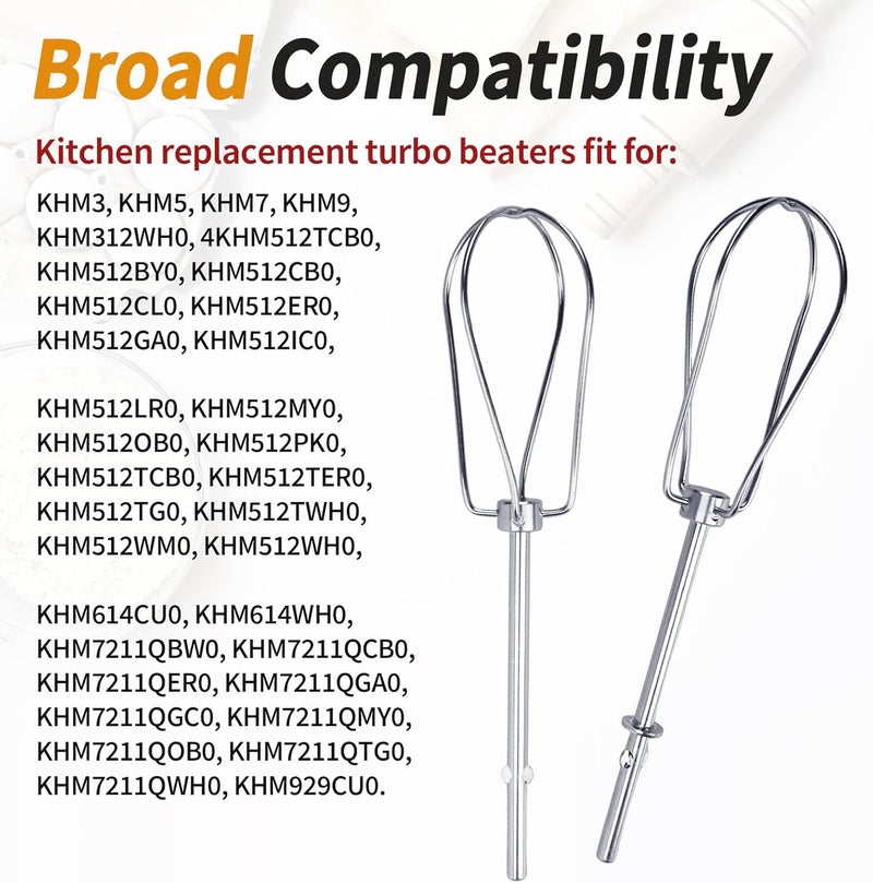 Dfnidy W10490648 Beaters Attachments for KitchenAid Hand Mixer, Stainless Steel Turbo Beaters Compatible with KitchenAid Mixer Replacement KHM2B AP5644233 PS4082859 Parts (2 Pack) - Image 3
