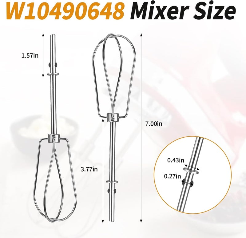 Dfnidy W10490648 Beaters Attachments for KitchenAid Hand Mixer, Stainless Steel Turbo Beaters Compatible with KitchenAid Mixer Replacement KHM2B AP5644233 PS4082859 Parts (2 Pack) - Image 4