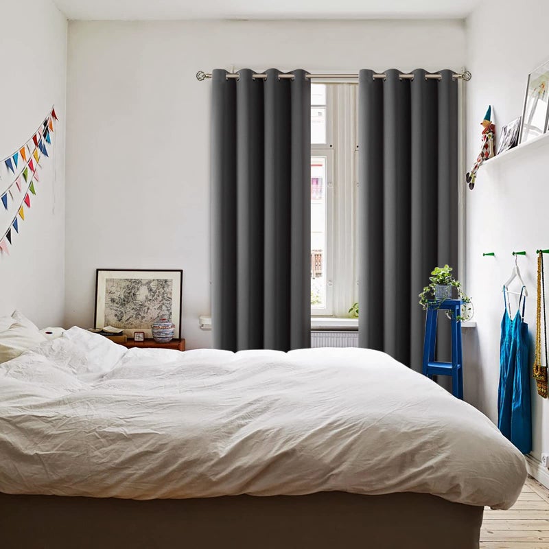 BGment Blackout Curtains for Living Room - Grommet Thermal Insulated Room Darkening Curtains for Bedroom  2 Panels of 52 x 95 Inch  Dark Grey - Image 2